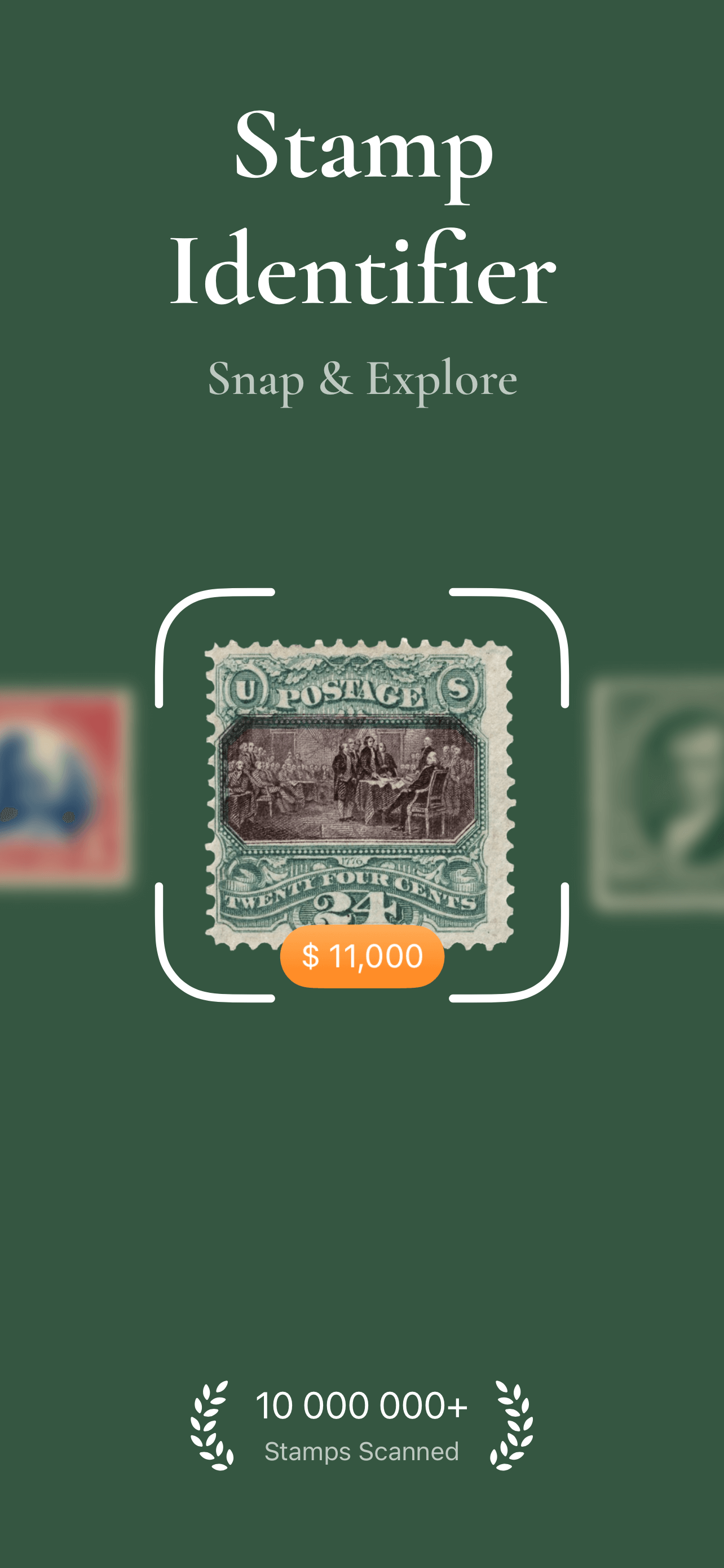 Stamp Identifier main interface with recent stamp identifications