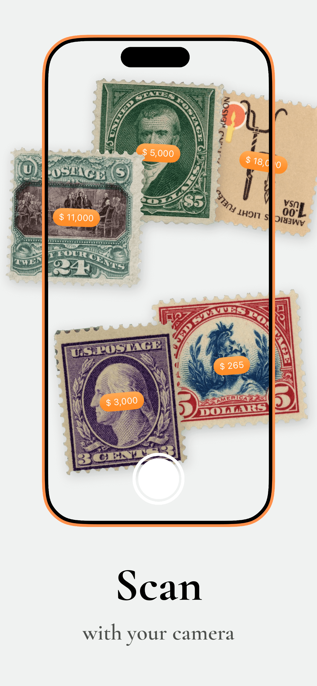 Camera view for capturing stamp photos for identification