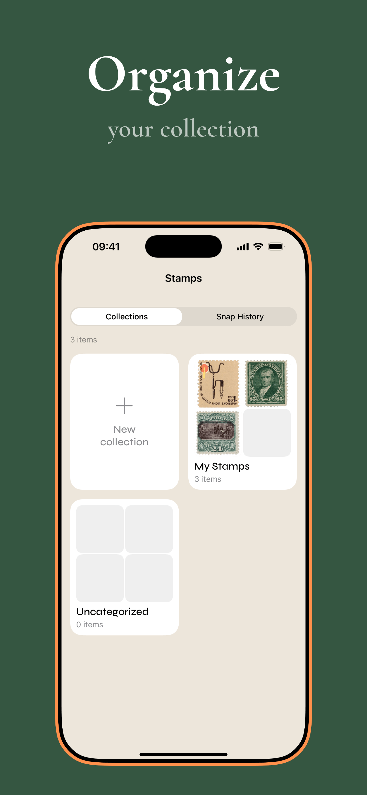 Personal stamp collection gallery with organized stamps